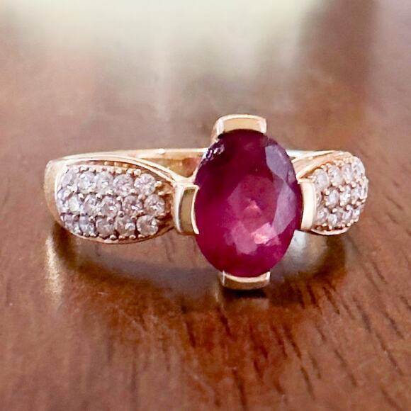 Lorenzo Design Rubellite Pink Tourmaline Ring ~1.2 ct 18K Gold w Accent Diamonds - Picture 3 of 10